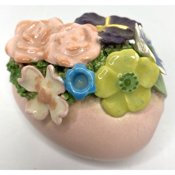Vintage Unique Mini Ceramic Pink Egg with 3D Flower Applique SKU PB188-6 - Picture 2 of 5